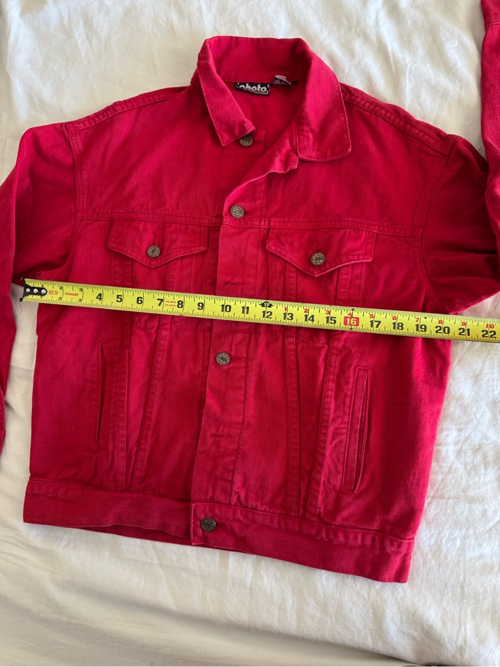 Red Women's Jean Jacket Pockets button up front - Picture 9 of 14